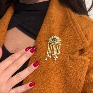 Horrifying Halloween Eyeball Brooch. Unique. Quirky. St Lucy. Dangling. Costume.